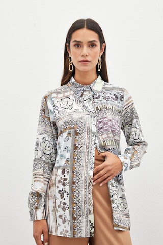 Sateen Klasik Desenli Gömlek - Camel