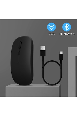 Apple Uyumlu MacBook Şarj Edilebilir Sessiz Mouse Bluetooth + 2.4hz Wifi