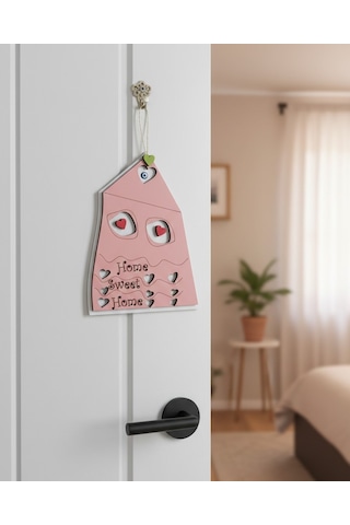 Home Sweet Home Ahşap Kapı Süsü - Nazar Boncuklu Ve Kalp Detaylı Duvar Dekoru - Yeni Ev Hediyesi