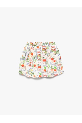 Koton Pileli Meyve Desenli Fiyonklu Pamuklu Etek Ekru Desenli 5skg70104aw Ekru Desenli