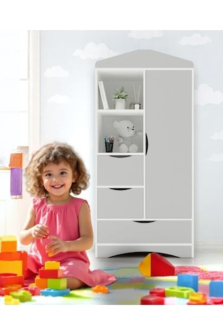 Floradesign Çocuk Odası Takımı Gardırop Şifonyer Gri Beyaz