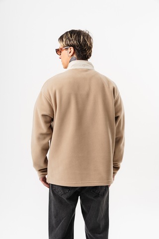 Respire Erkek Düğme Detaylı Oversize Polar Sweatshirt Bej