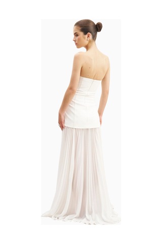 United Colors Of Benetton Because Of Alice Structured Bodice Gown Pleated Maxi Length Formal Dress Kadın Elbise Beyaz