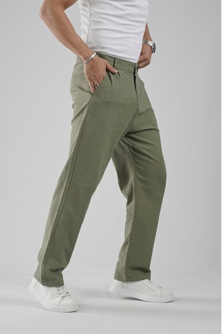 Baggy Fit Kalıp Pamuklu Keten Pantolon Haki