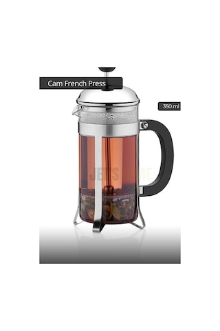Cam French Press Kahve Demleme Paslanmaz İç Yapı İnox 350 Ml Metalik Gri