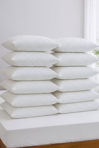 Yastık Alezi Seti Pamuklu 12 Li Kapitone Yastık Koruyucu Beyaz Beyaz