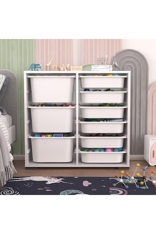 Carla 3+6 Beyaz Çok Amaçlı Dolap Oyuncak Dolabı Beyaz