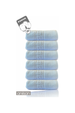 6'lı Mavi Greek El Havlusu - 50x90 Cm, 225 Gr, %100 Pamuk, Spa Ve Otel Havlusu, Günlük Kullanıma Uygun Mavi