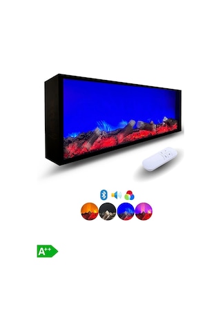 Arif Şömine Dekoratif Elektrikli Yapay Şömine - 90x25x15 Cm - Farklı Renk Modları, Kumandalı, Bluetooth