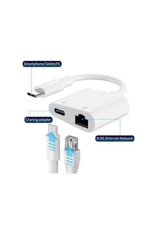 2 İn 1 Type C To Rj45 Gigabit Ethernet Çoklayıcı+ Type C Şarj Zr669