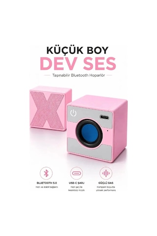 Mini Taşınabilir Hoparlör - Type C Usb-c Şarj - Güçlü Bass - Küp Tasarım 01