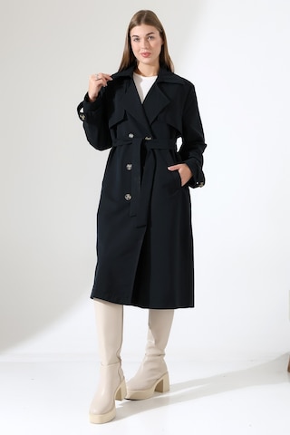 Amazon Keten Kumaş Diz Altı Yumuşak Dokulu Düğmeli Astarlı Trenç Kot Siyah Siyah