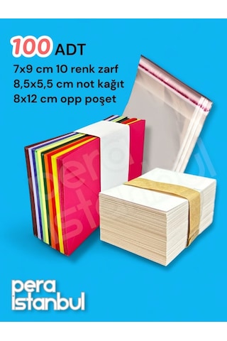 100 Adet Mini Zarf 70mmx90mm 10 Renk Zarf Hediye Doğum Günü Dilekleri Zarfı Not Kartlı Poşetli