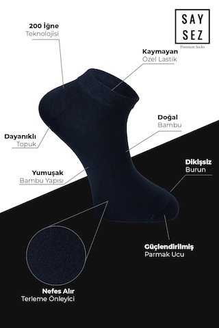 Saysez Bambu Erkek Patik Siyah-laci Çorap Dikişsiz Premium Kutulu 6'lı Lacivert - Siyah