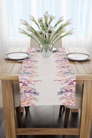 Krem Çok Renkli Marin Desenli Dijital Baskılı Runner Cgh1251 Rn