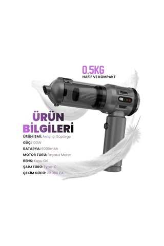 Yeni Güçlendirilmiş Yedek Filtreli Araç Süpürgesi Taşınabilir Çantalı 20000pa, 4'ü1 Arada El Tipi Süpürge& Diğer