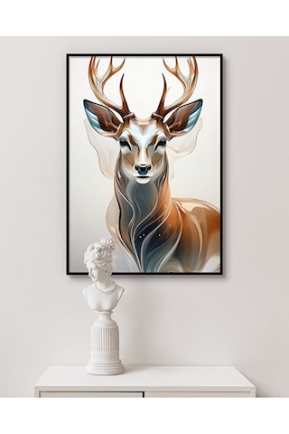 Tablo Ahşap Çerçeveli Tablo Çerçeveli Poster Geyik Tablosu Hayvan Temalı Tablo