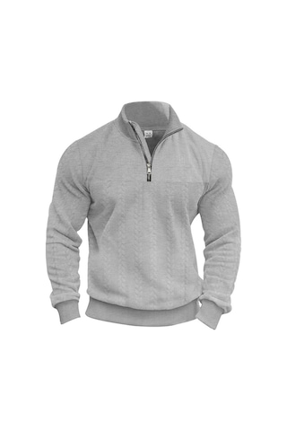 Amerikan Retro Gündelik Dik Yaka Fermuarlı Kazak Gevşek Örme Ağır Dikiş Jakarlı Sonbahar Ve Kış Uzun Kollu Kazak Gri