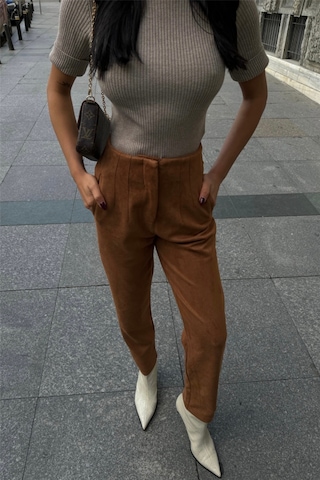 Gülsüm Aydın Süet Pantolon Pensli - Taba Taba