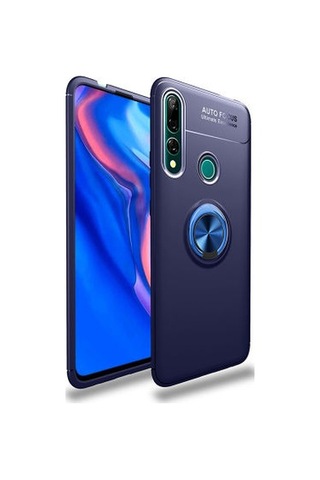 Huawei Y9 Prime 2019 Kılıf Yüzüğü Stant Ve Araç Tutucu Olabilen Şık Esnek Premium Silikon Kapak Ryc/ravel Mavi
