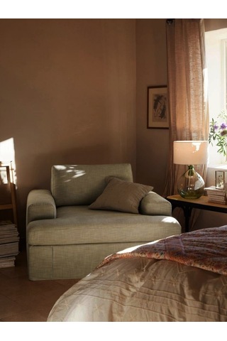 Mode Siesta Kuş Tüyü Berjer 05 Bej Keten Kumaş İşbir Sünger Dair Bej