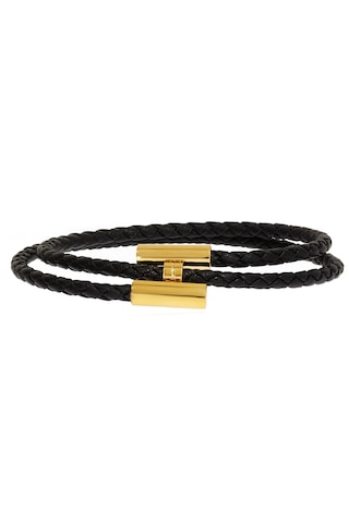 Unisex Siyah Renk Sarmal Deri Bileklik Gold