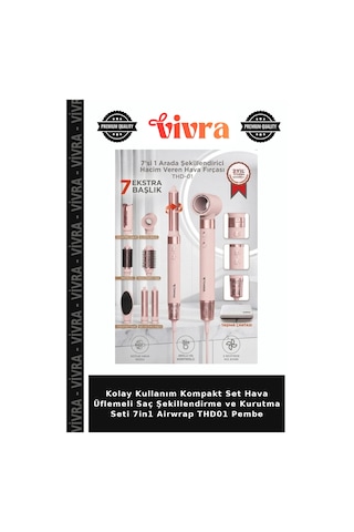 Kolay Kullanım Kompakt Set Hava Üflemeli Saç Şekillendirme Ve Kurutma Seti 7in1 Airwrap Thd01 Pembe