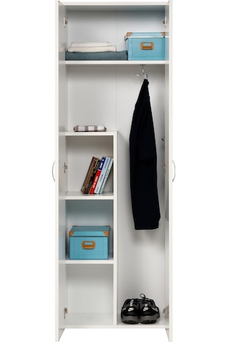 Temizlik Malzemeleri Dolabı, Ahşap Gardırop, Elbise Dolabı, Çok Amaçlı Dolap, 60x34x180cm Beyaz
