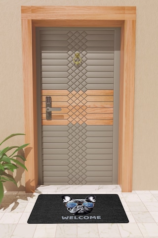 Rugmood Modern Dijtal Baskı Siyah Gözlüklü Bulldog Kapı Önü Paspası