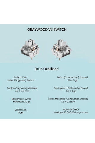 Aula Leobog Gray Wood V3 Lineer Mekanik Switch 100 Adet