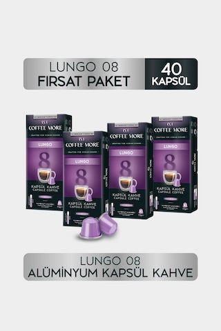 Coffee More 8 Lungo Kapsül Kahve 10 X 4 Paket 40 Adet Nespresso Uyumlu Kapsül Kahve