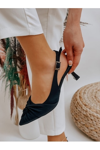 Ervanın Butiği Siyah Saten (Bow) Fiyonk Detay Kadın Stiletto Ten Rengi