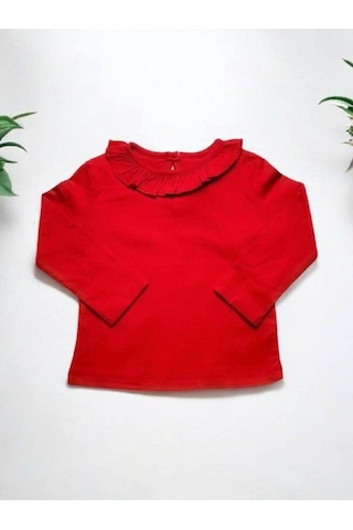 Kız Bebek Yakası Fırfırlı Kırmızı Bluz-14852 Kırmızı