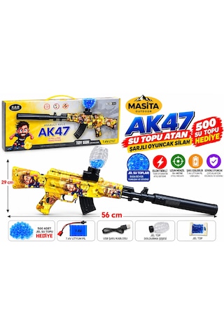 Masita Gel Blaster Ak47 Su Topu Su Maymuncuğu Atan Oyuncak Şarjlı Tam Otomatik. 56 Cm Karma Renk Ve Model Gönderilir Çok Renkli