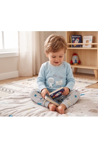 Motherlove %100 Organik Bebek Pijama Takımı 3 - 36 Ay Mavi