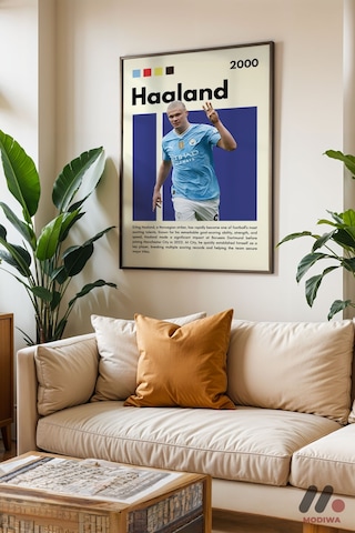 Haaland Futbol Posteri, Siyah Çerçeveli Duvar Tablosu - Spor Severlere Hediye