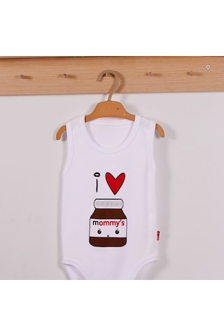 Yeni Doğan 3-12 Ay Mommy's Çikolata Askılı Unisex Body Beyaz Beyaz