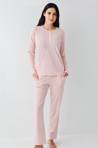 Pierre Cardin Paris Büyük Beden Kadın Modal Pamuklu Uzun Kollu Rahat Pijama Takım Pembe