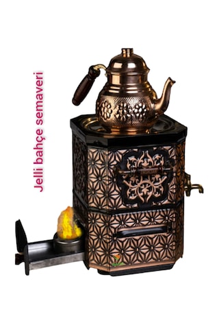 Nostaljik Bakır Semaver Bakır Demlikli Jelli Bahçe Semaveri
