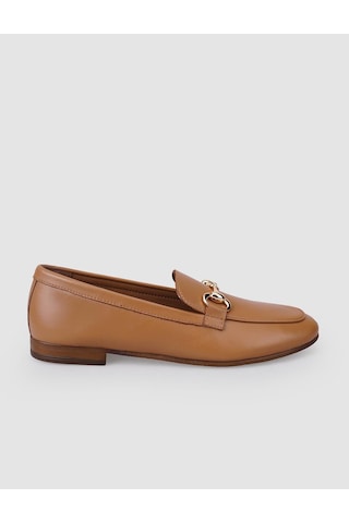 Hakiki Deri Taba Tokalı Kadın Loafer Taba