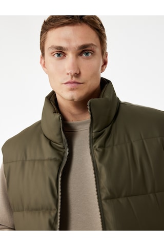 Koton Fermuarlı Cep Detaylı Slim Fit Dik Yaka Şişme Yelek Haki 6wam20146hw