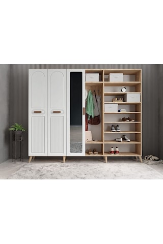 Letto Membran 6 Kapaklı Portmanto Montaj Dahil Meşe Beyaz 240 Cm