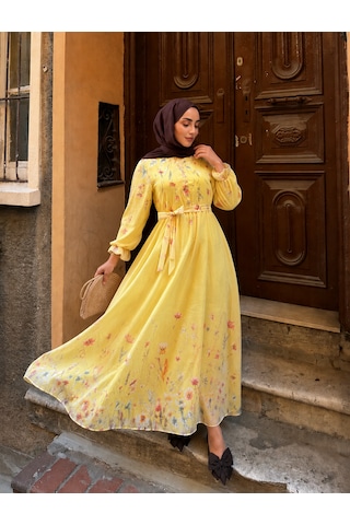 Efulim Womens Modal Tül Şifon Elbise Sarı