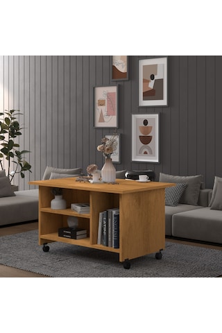 Asra Trend Orta Sehpa OS001 %100 MDF Tekerlekli İki Katlı Geniş Raf Takımı Petra