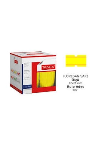 Tanex Fiyat Etiketi 12*21 Fosforlu Sarı Çizgili Motex 6 rulo (800 Ad. etiket)