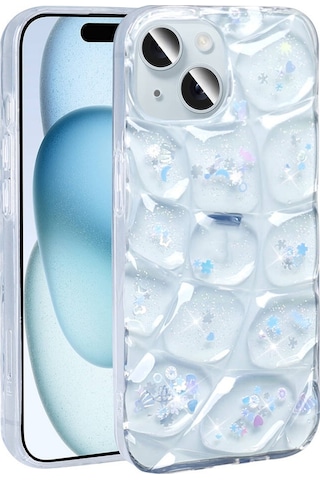 Apple Uyumlu iPhone 13 İle 3d Kabartmalı Simli Yumuşak Tam Koruma Telefon Kılıfı Kapak