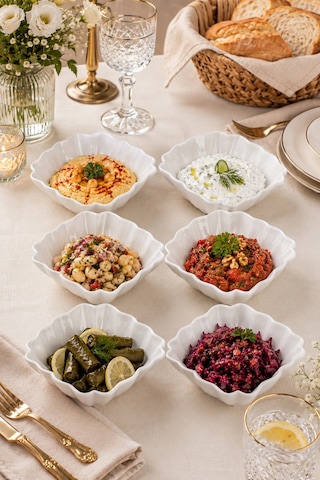 Porsima 6'lı Beyaz Porselen Kase Seti Çerez, Meze, Salata Ve Kahvaltılık Servis Kasesi 15cm