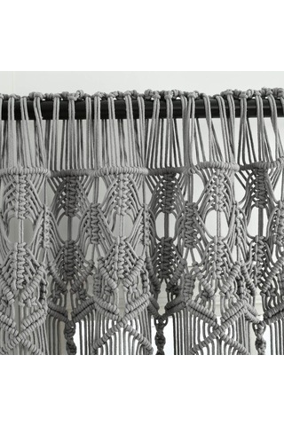 Tr Bohem Makrome Dokulu Pamuk Pencere Perdesi/oda Bölücüsü/kapı/duvar Dekoru, 241 Cm X 101 Cm U X G , Gri