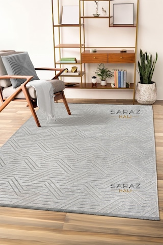 Saraz Halı Ada Kilim Modern Salon Mutfak Koridor Kesme Yolluk Dokuma Makine Halısı Zigzag Gri Gri
