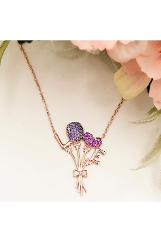 Love Aşk Pembe Kalp Balon Buket Kolye Rose - Gold - Gümüş
